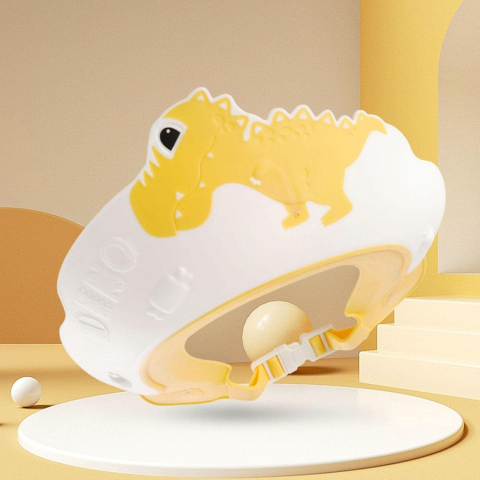 Viziera de protectie baie pentru copii, fippy, model dinozaur, dimensiune ajustabila, durabil, usor de curatat, impotriva samponului, pentru ochi si urechi, tpe+pp, 22x21 cm, galben [2]