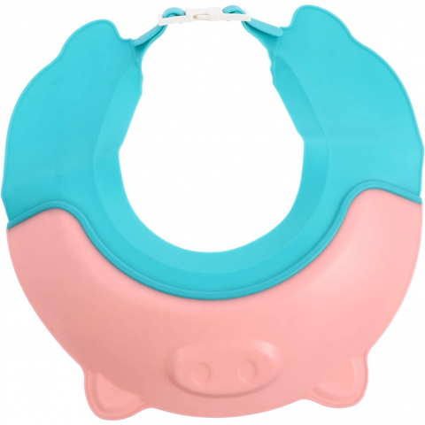 Viziera de protectie baie pentru copii, fippy, model purcelus, dimensiune ajustabila, durabil, usor de curatat, impotriva samponului, pentru ochi si urechi, tpe+pp, 23x23 cm, roz [13]