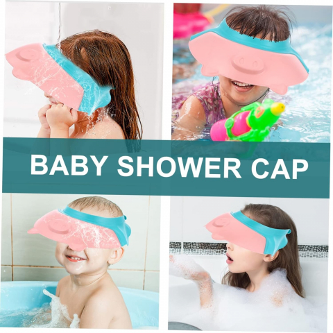 Viziera de protectie baie pentru copii, fippy, model purcelus, dimensiune ajustabila, durabil, usor de curatat, impotriva samponului, pentru ochi si urechi, tpe+pp, 23x23 cm, roz [10]