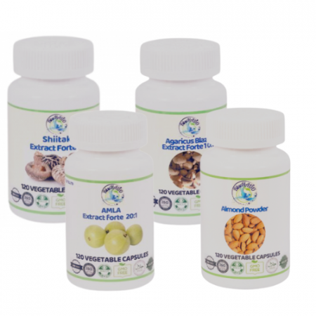 Cancer Tratamente Naturiste - Cancer pulmonar  – Pachet adjuvant cu extracte concentrate: Agaricus blazei, Shiitake, Amla, Amigdalină (B17)
