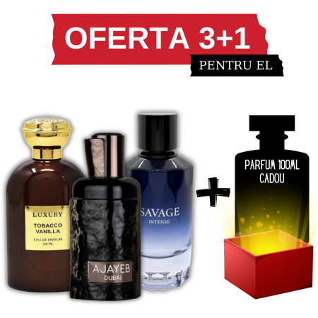 Oferta 3+1 - Tobacco Vanilla + Ajayeb Dubai + Savage Intense + Cadou 100ml