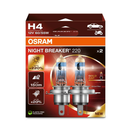 Becuri auto H4 H7 - Set 2 becuri H4 Osram Night Breaker +220% 12V 60/55W