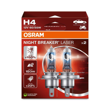 Becuri auto H4 H7 - Set 2 becuri H4 Osram Night Breaker Laser +150% 12V 60/55W