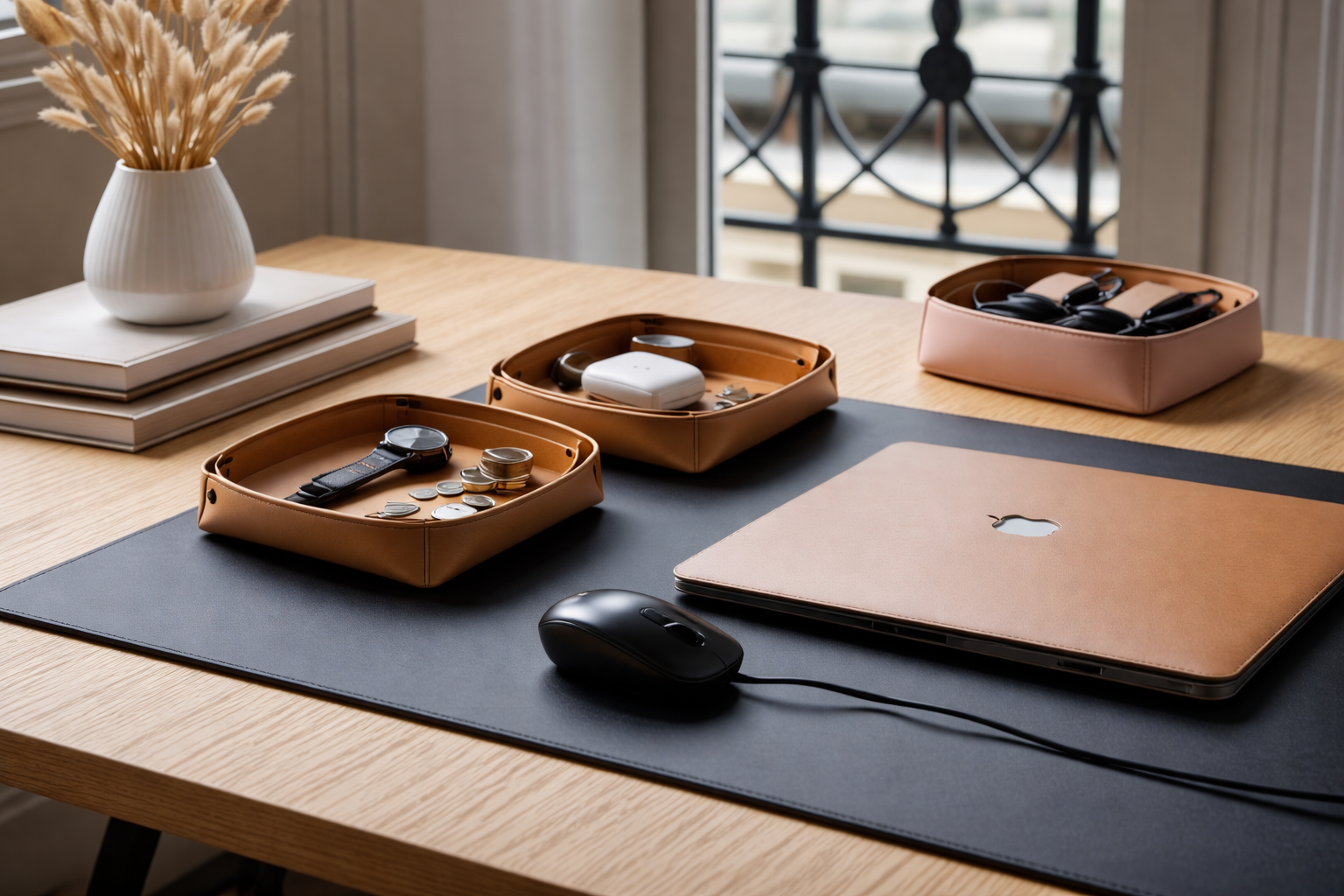 Organizarea biroului: Cum iti influenteaza productivitatea accesoriile din piele