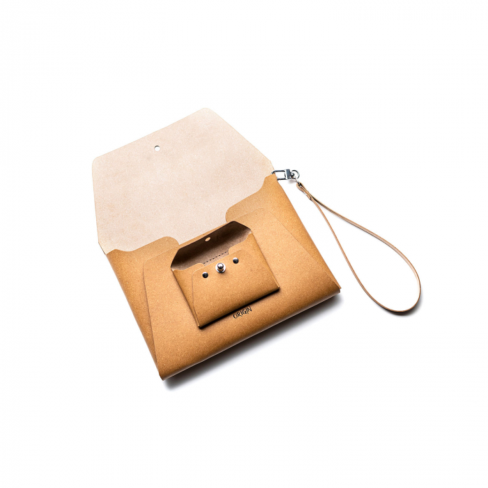 Pachet geanta  + port card din piele naturala reciclata, maro nature [8]