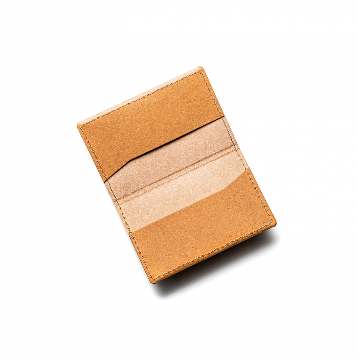 Port card din piele naturala reciclata, maro nature, 2 compartimente [5]