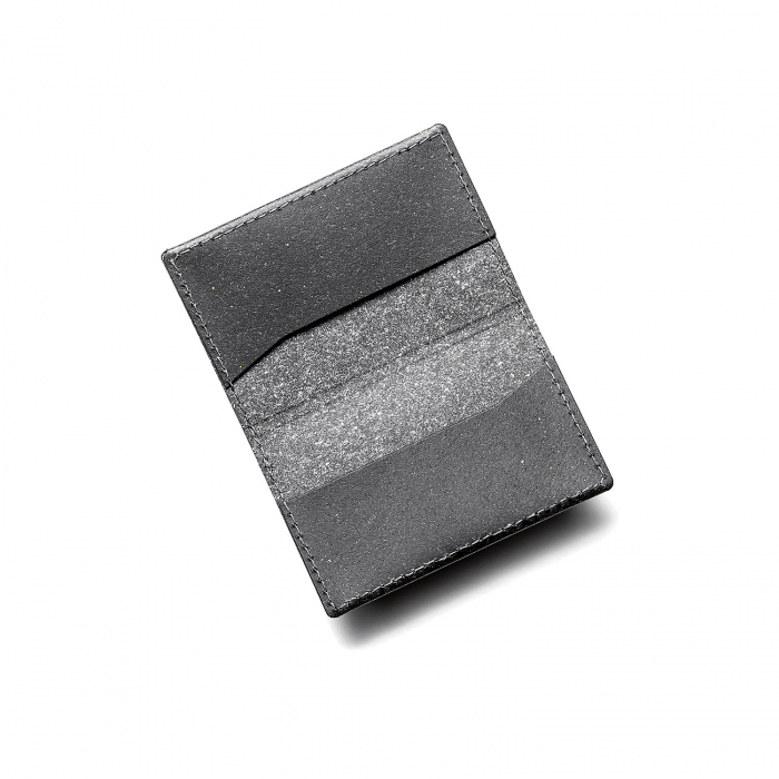 Port card din piele naturala reciclata, negru, cu 2 compartimente [4]