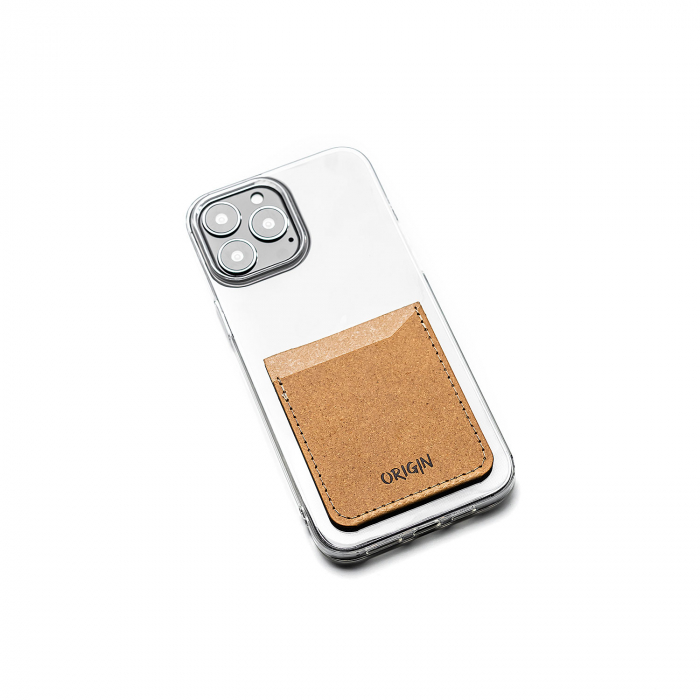 Card holder din piele naturala reciclata, autoadeziv, pentru telefon, maro nature [2]