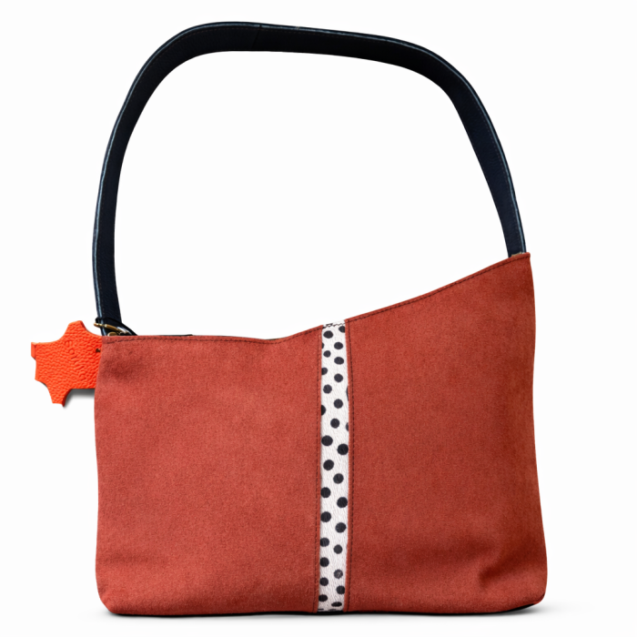 Geantă Soruka reversibilă roșu și maro, cu mâner negru și detalii contrastante [2]