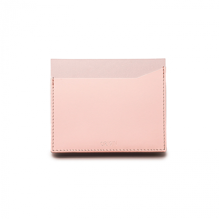 Card holder din piele naturala reciclata, orizontal, roz pudra [2]