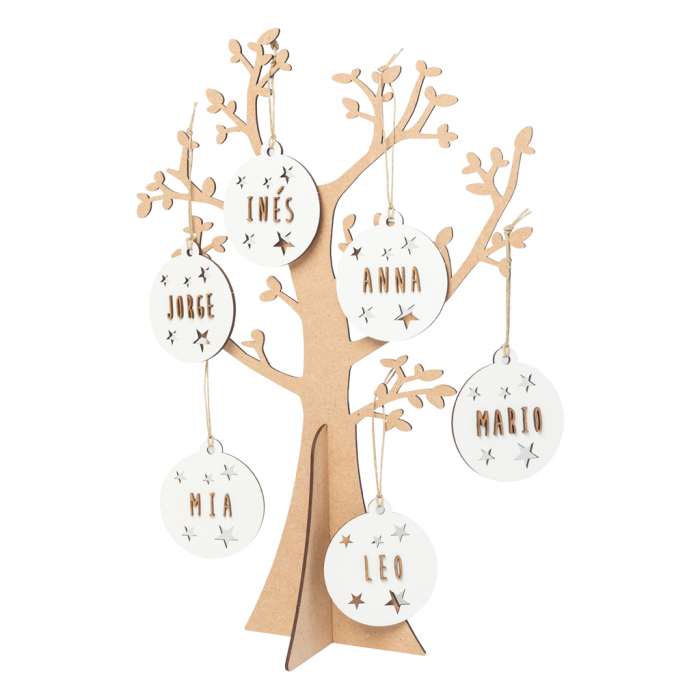 Decoratiune Copacul familiei din lemn, alb, [6]