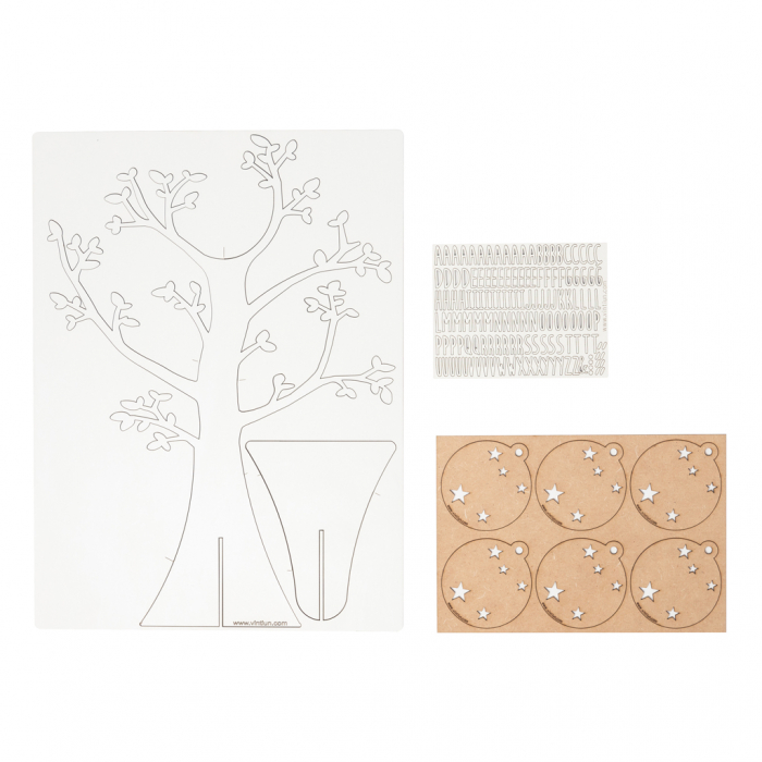 Decoratiune Copacul familiei din lemn, alb, [2]