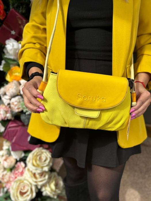 Geantă Soruka galben muștar & lime din piele reciclată – unicat, handmade | Origin & Natural [2]