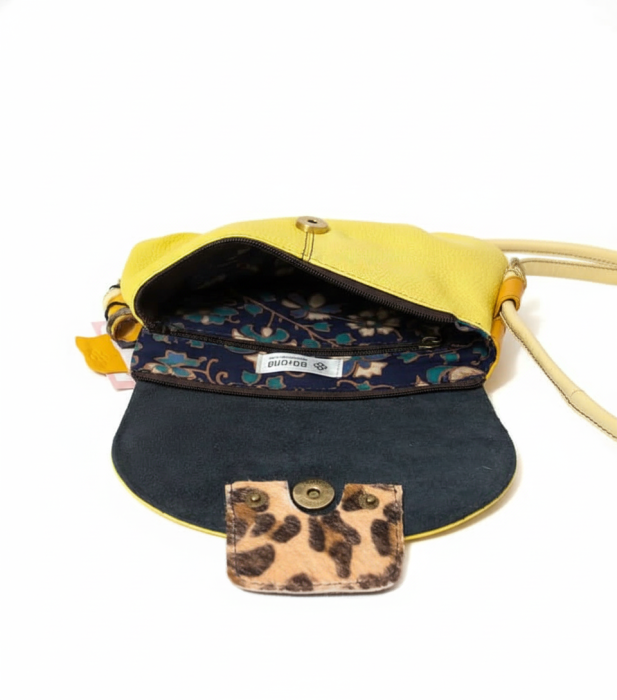 Geantă Soruka galben muștar & lime din piele reciclată – unicat, handmade | Origin & Natural [7]