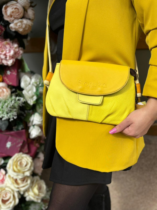 Geantă Soruka galben muștar & lime din piele reciclată – unicat, handmade | Origin & Natural [3]