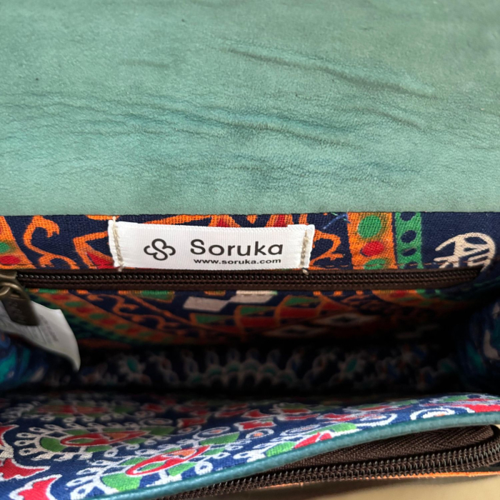 Geantă Soruka colorată din piele reciclată – verde, roz & portocaliu, unicat handmade | Origin & Natural [3]