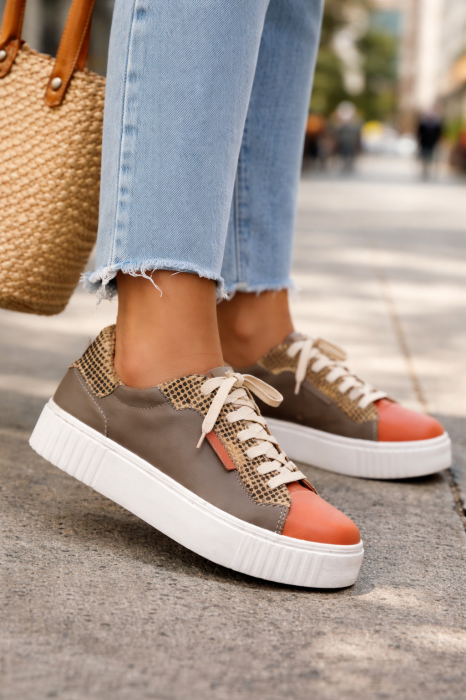 Sneakers damă IRIS din piele reciclată | Print animal Orange Brown [3]