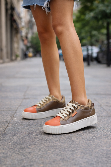 Sneakers damă IRIS din piele reciclată | Print animal Orange Brown [4]