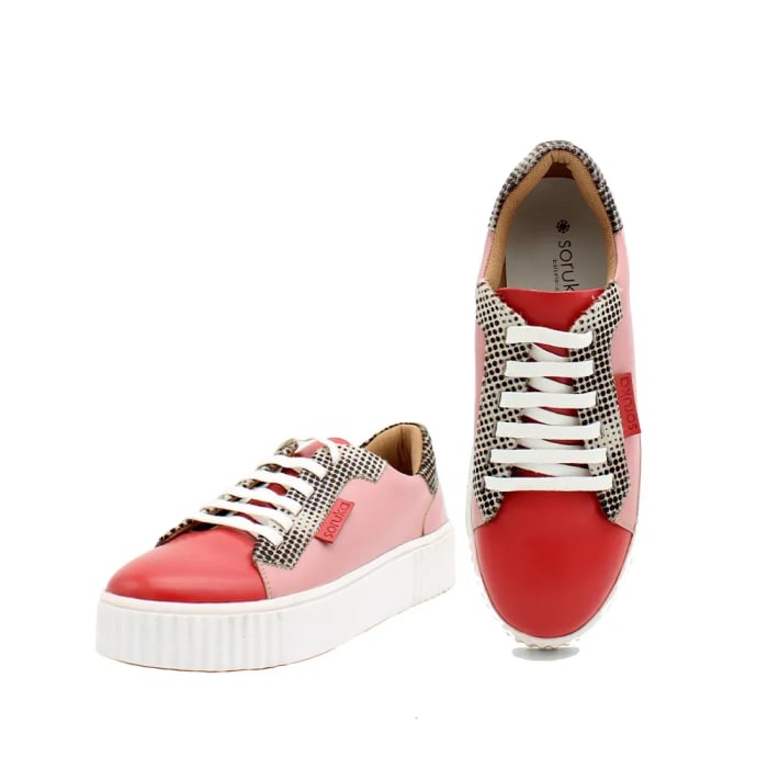 Sneakers damă IRIS din piele reciclată | Red Pink | Print animal [2]