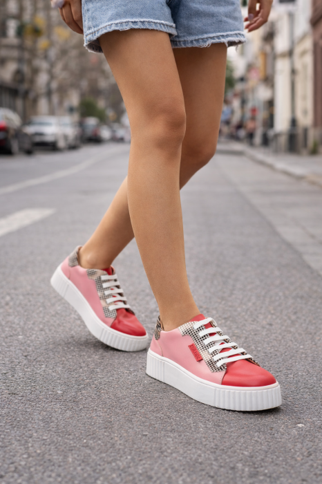 Sneakers damă IRIS din piele reciclată | Red Pink | Print animal [3]