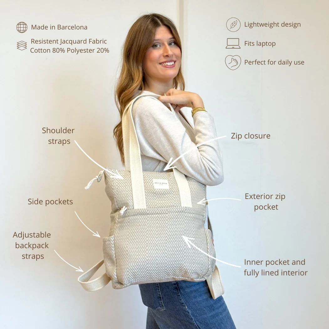 Rucsac & Geantă 2 în 1 Mink Bej Jacquard | Origin and Natural [2]