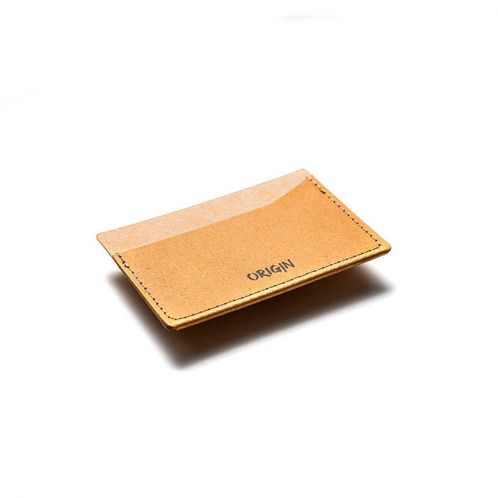 Card holder din piele naturala reciclata, orizontal, maro nature [3]