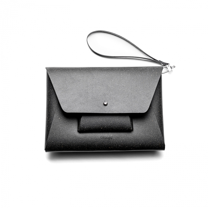 Pachet geanta  + port card din piele naturala reciclata, negru [4]