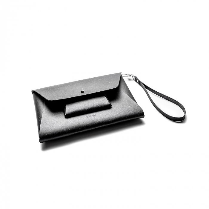 Pachet geanta  + port card din piele naturala reciclata, negru [6]