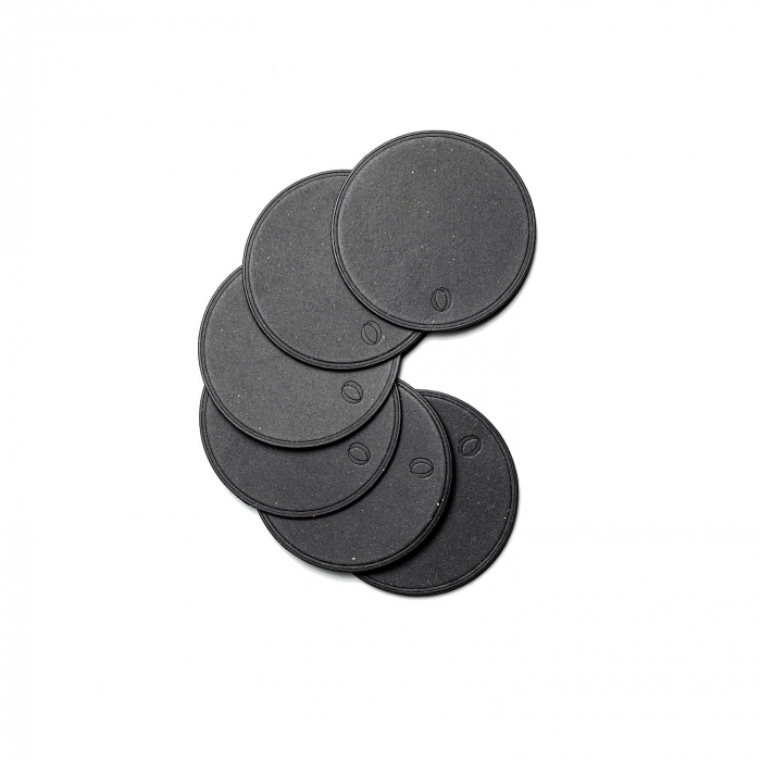Pachet suport farfurii + suport pahare, oval, din piele naturala reciclata, 6buc/set, negru [3]