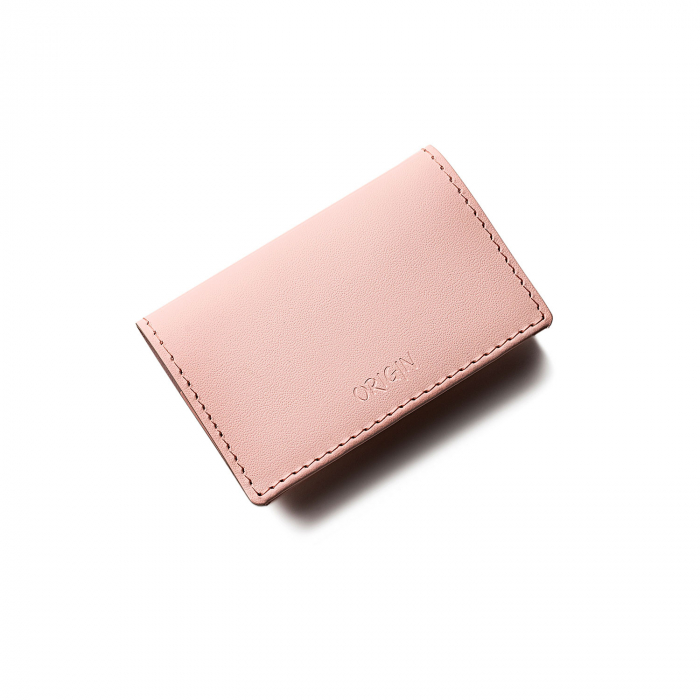 Port card din piele naturala reciclata, roz pudra, cu 2 compartimente [3]