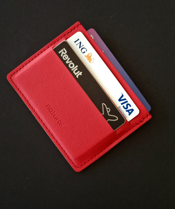 Port card multipocket minimalist, slim,rosu din PU biogreen GRS [5]