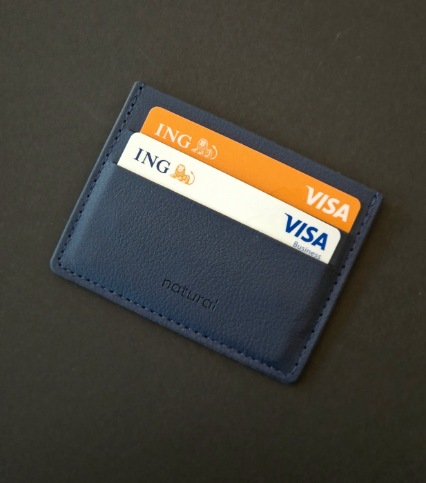 Port card multipocket minimalist, slim, albastru, din PU biogreen GRS [4]