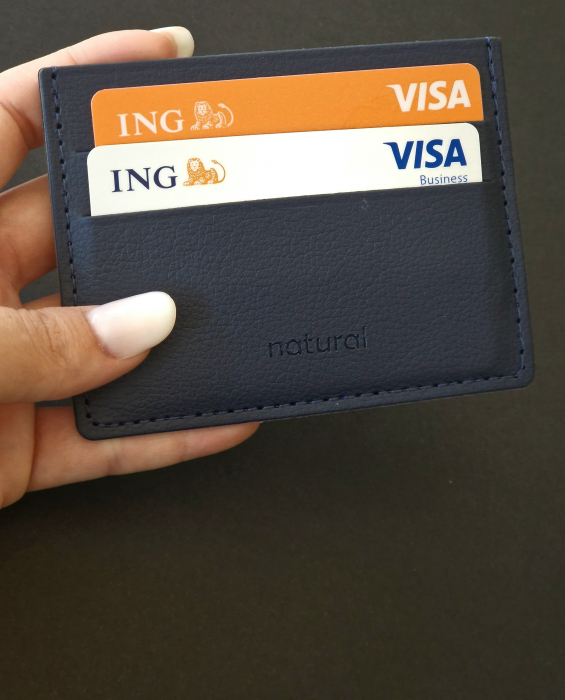 Port card multipocket minimalist, slim, albastru, din PU biogreen GRS [2]