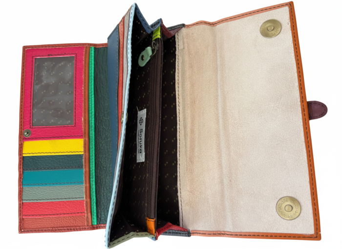 Portofel Soruka colorat din piele reciclată – piersică & cărămiziu, unicat handmade | Origin & Natural [4]