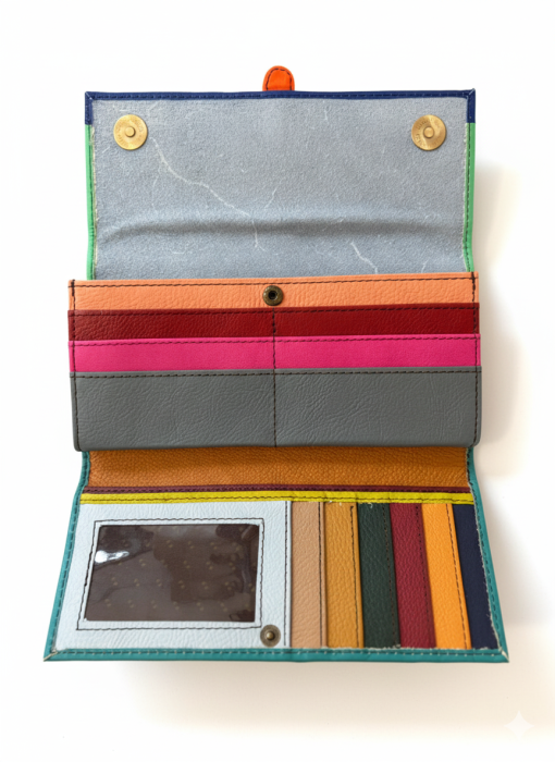 Portofel Soruka verde mentă & albastru din piele reciclată – unicat handmade | Origin & Natural [3]