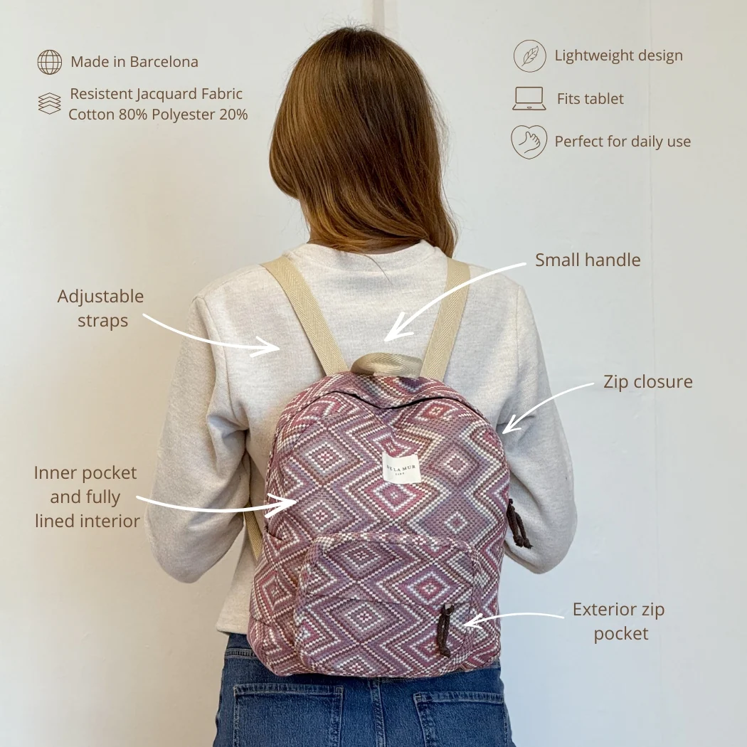 Rucsac Damă Nana Jacquard Roz & Lila | Origin and Natural [2]