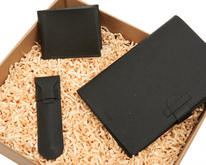 Set elegant negru - agenda cu husa , toc pentru pix, portofel asortat din piele naturala reciclata si pix [3]