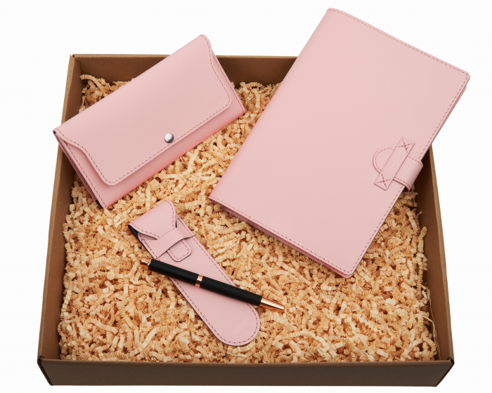 Set cu agenda, pix si portofel, roz pudra, piele naturala reciclata - Gratis agenda [4]