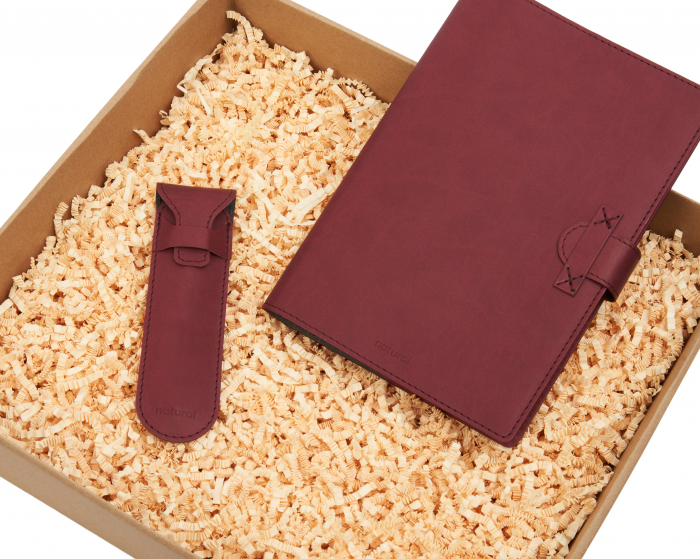 Set elegant magenta - agenda cu husa , toc asortat din PU Biogreen si pix [3]