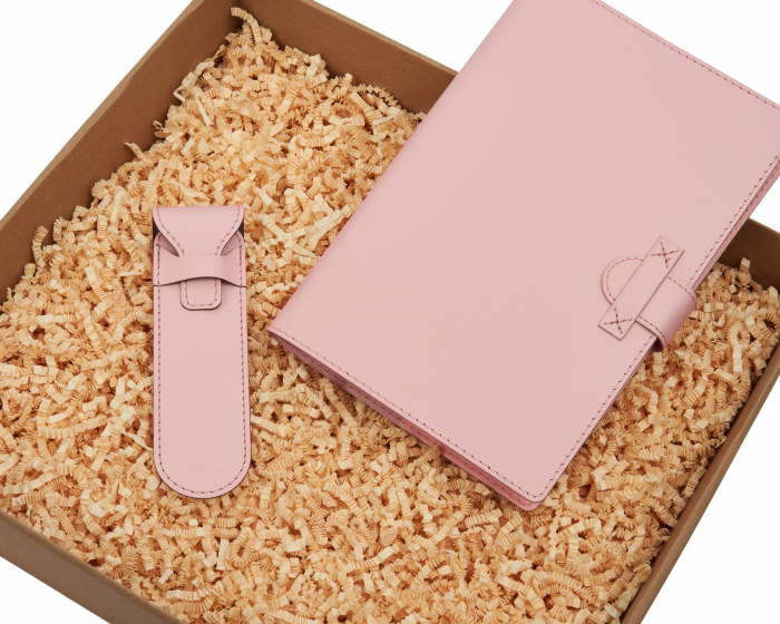 Set cu agenda si pix, roz pudra, piele naturala reciclata - Gratis agenda [2]