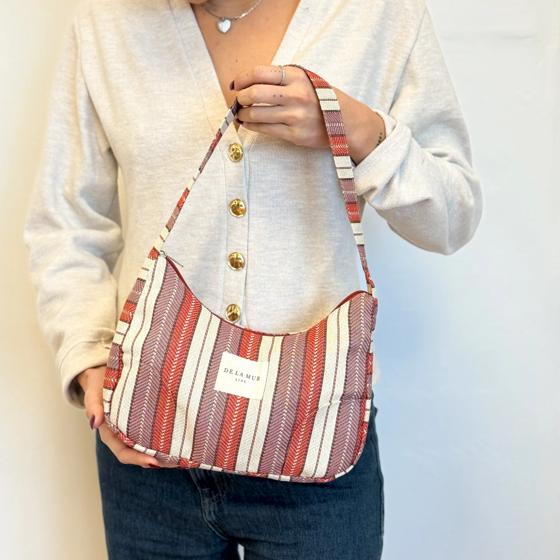 Geantă Damă Make Shoulder Jacquard Lila & Roșu | Origin and Natural [4]