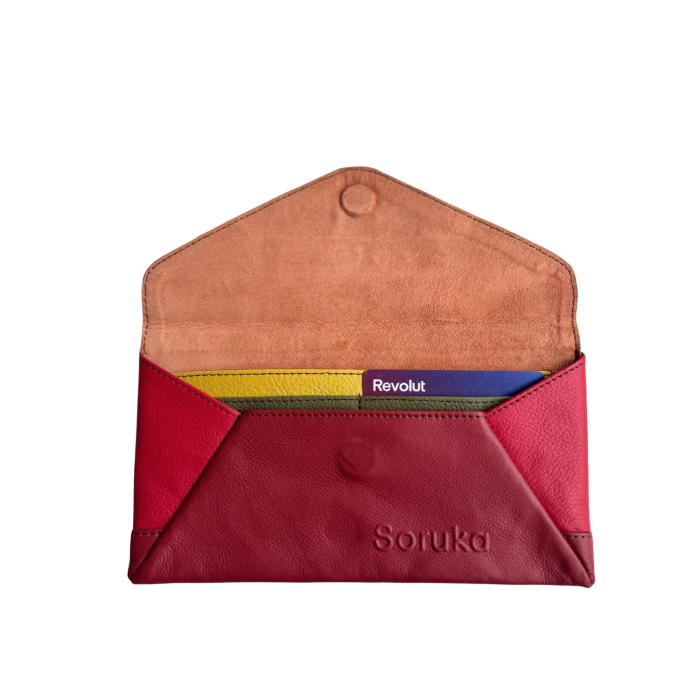 Plic din piele naturală roșu Soruka | Plic handmade din piele reciclată [3]