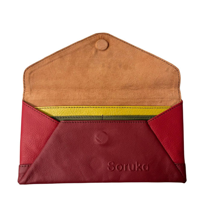 Plic din piele naturală roșu Soruka | Plic handmade din piele reciclată [4]