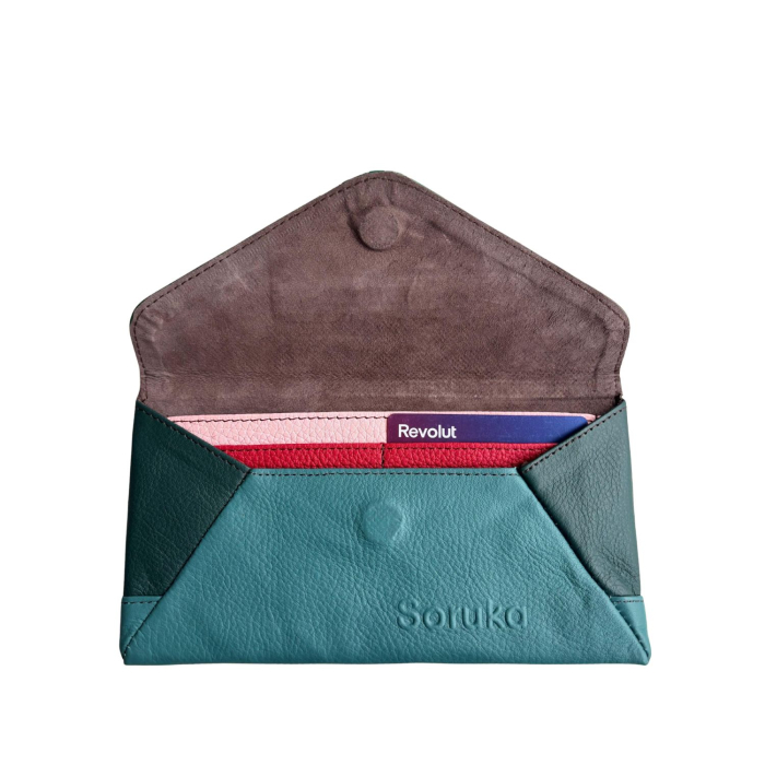 Plic verde din piele reciclata Soruka | Portofel tip envelope sustenabil [3]
