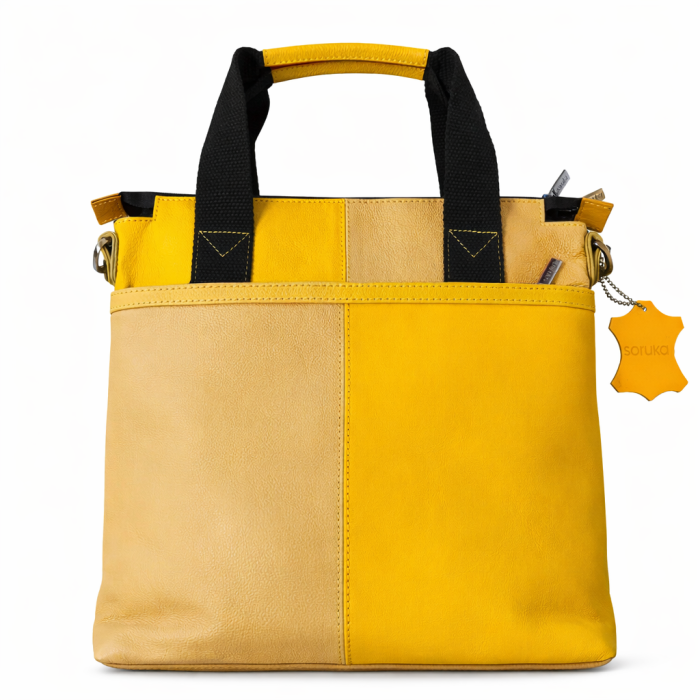 Geantă tote Soruka din piele reciclată – galben, bej & camel [3]