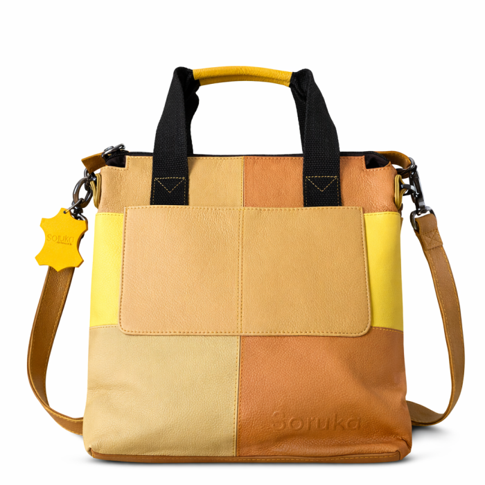 Geantă tote Soruka din piele reciclată – galben, bej & camel [4]