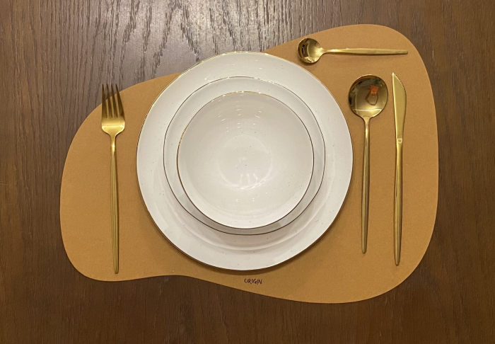 Suport farfurii din piele naturala reciclata, oval, 2buc/set, maro nature [5]