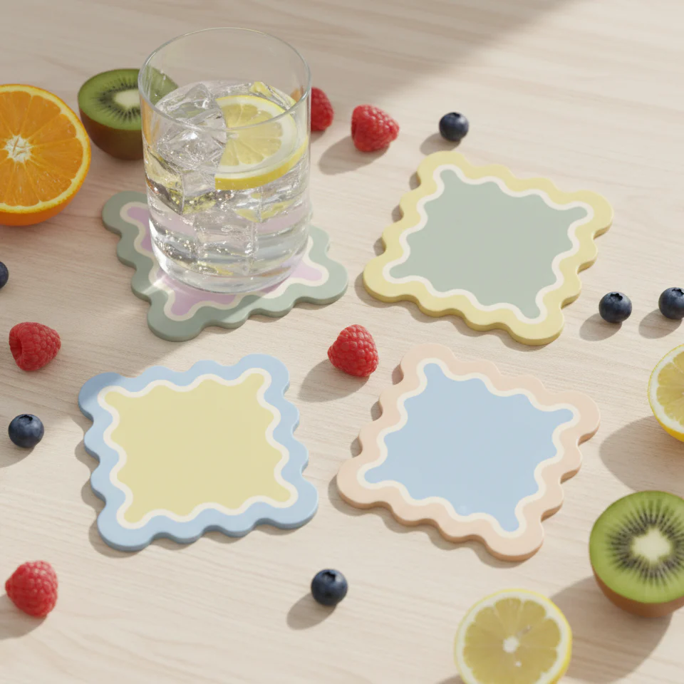 Suport pahare dreptunghiular Waves din piele reciclată [4]