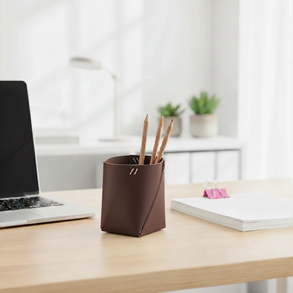 Suport creioane din piele reciclata Vacavaliente – organizator birou premium [2]