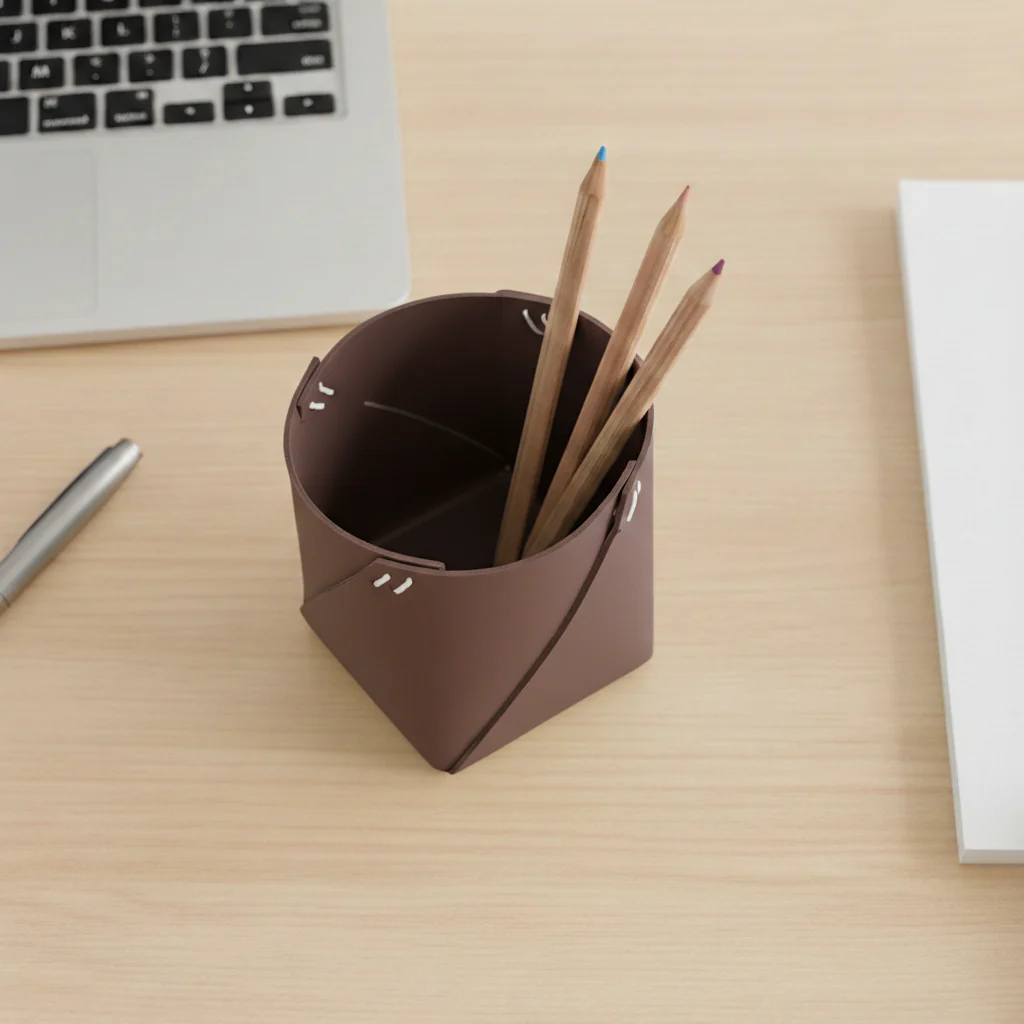 Suport creioane din piele reciclata Vacavaliente – organizator birou premium [3]